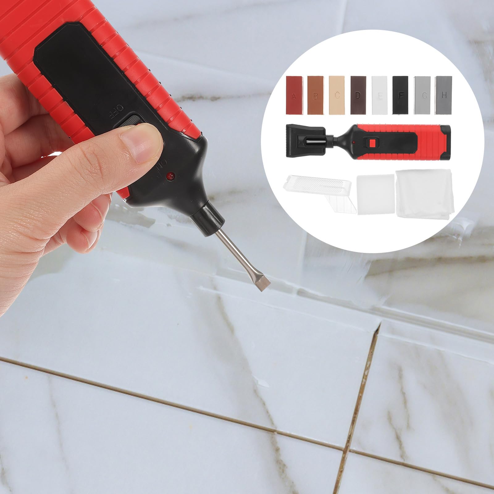 Kit Riparazione Piastrelle in Gres Porcellanato 8 Cere Colorate | Riparazione Rapida e Precisa, per Cucina, Pavimento e Piano, Scaldatori Integrati in Abs