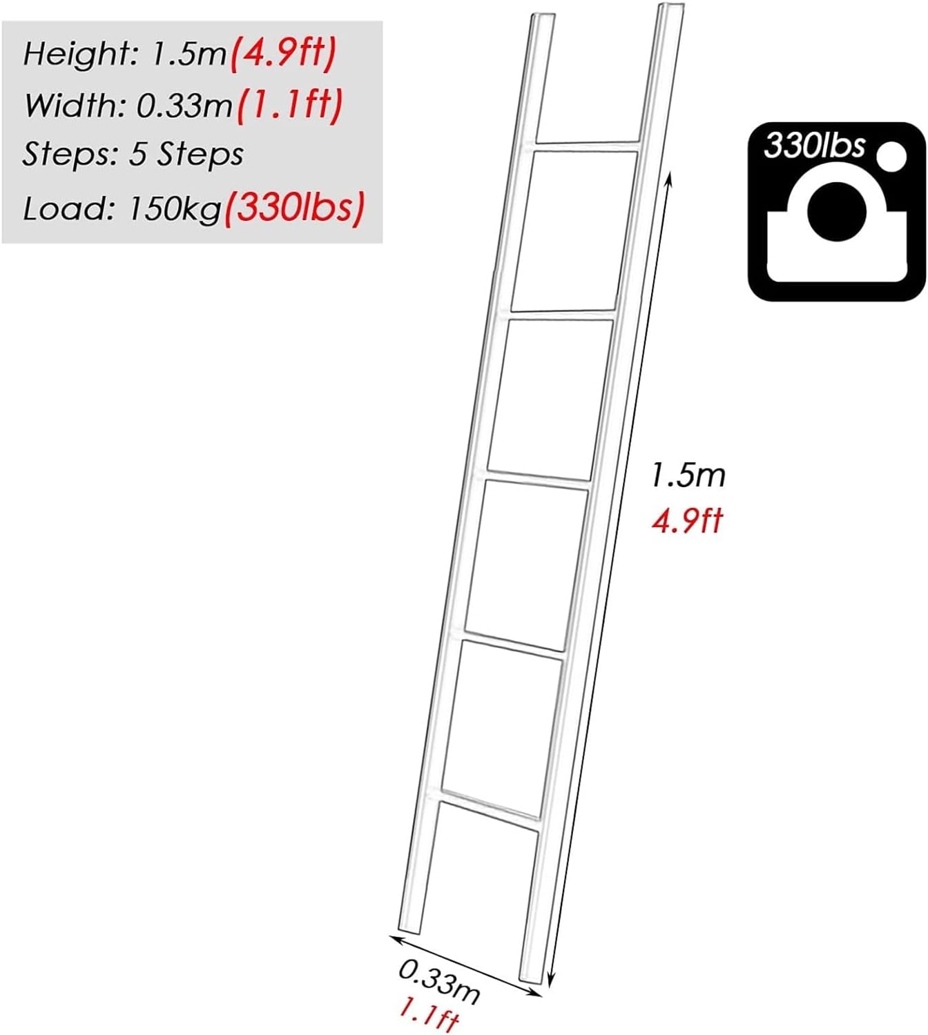 Bunk Ladder, Bunk Ladder Compatible, Heavy Duty Iron Twin Bunk Bed Ladder/Loft Bed Ladder/Elevated Bed, Bedroom/Dormitory Use (Color : Silver, Size : 1.5m)
