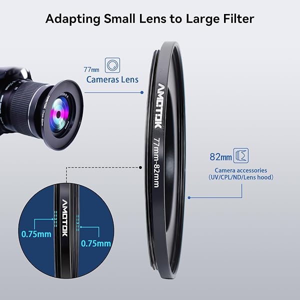 77mm vers Objectif 82mm Adaptateur d'objectif,pour Objectif 77mm vers Filtre 82mm Adaptateur,Compatible avec Tous Les Accessoires de Filtre de 82mm - 4