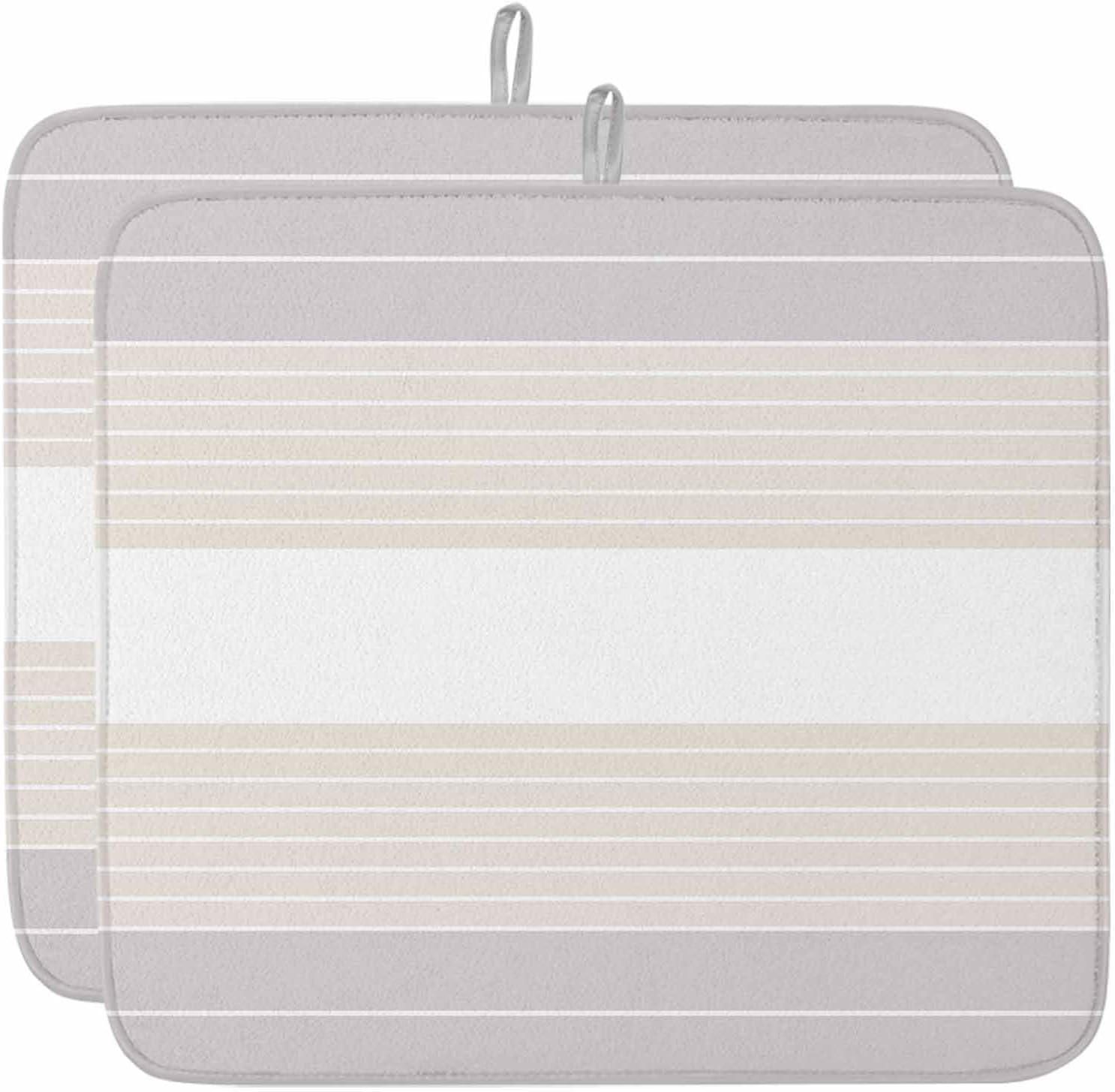 Dish Drying Mat Set of 2 Gray Beige Microfiber Absorbent Reusable Washable Dish Drying Rack Mat Simple Stripes Theme Coffee Mat for Coffee Maker Bar Kitchen Countertops 16x18inch
