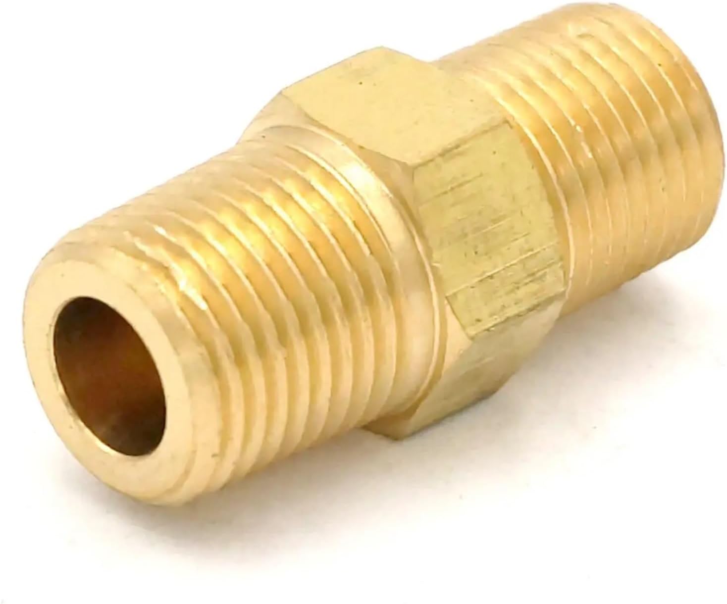真鍮パイプ六角ニップル継手 1/8インチ 1/4インチ 3/8インチ 1/2 1/8" BSPT x 1/8" NPT オス六角ニップルレデューサー真鍮パイプ継手コネクタ水ガス石油燃料