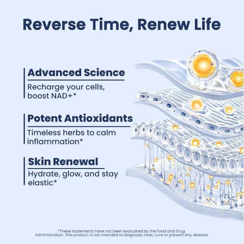 Miniatura 3 de Potency Renew Advanced NAD+ y suplemento potenciador de células madre, Rhodiola Rosea, Resveratrol, ácido hialurónico, péptidos de colágeno, NR,