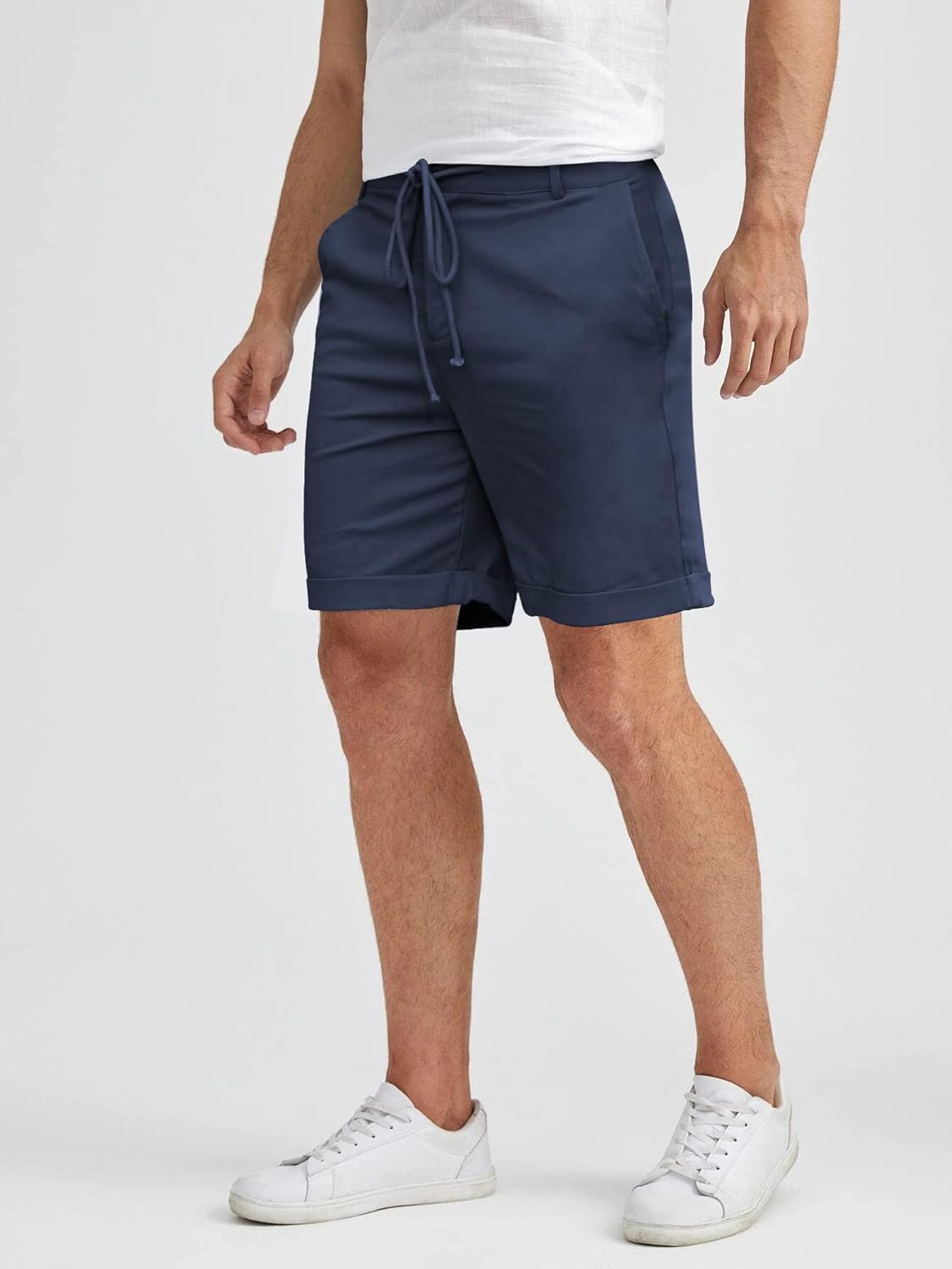 Men's Linen Casual Classic Short Elastic Waist Summer Beach Lightweight Board Slim-Fit with Pockets - Image 3