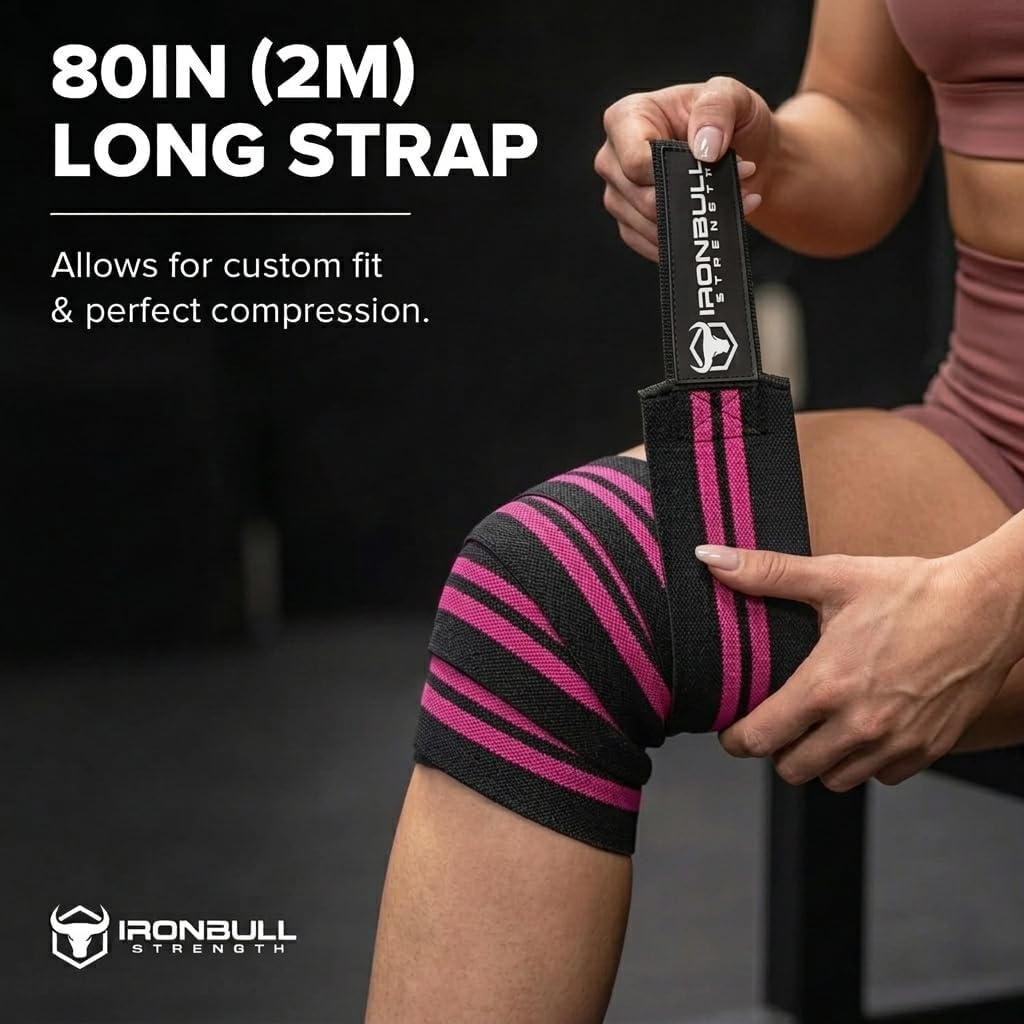 Knee Wraps for Weightlifting - 80" Elastic Knee Straps for Squats and Weight Lifting - Lifting Knee Wraps for Strength & Compression Wrap - Knee Support for Squatting, Powerlifting, Gym