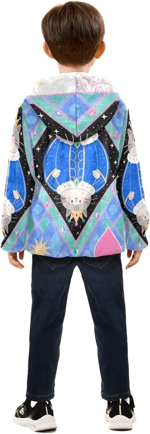 Cute Cartoon Grey Cat Jackets for Toddler Outerwear Jackets Navy Blue Baby Boys Hoodie