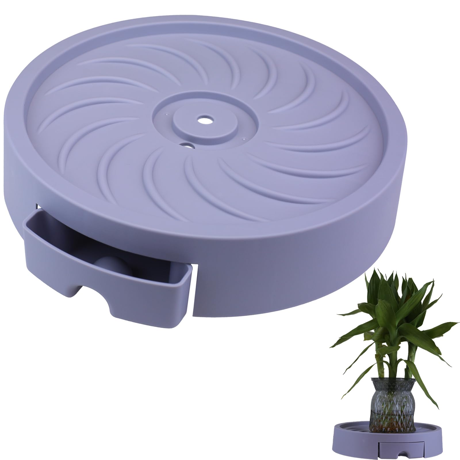 Flower pot tray with hidden swivel wheels, plant tray with water storage drawer, heavy plant cart with 360° rotation, removable plant pot tray for indoor or outdoor use (Medium 29, Gray texture)