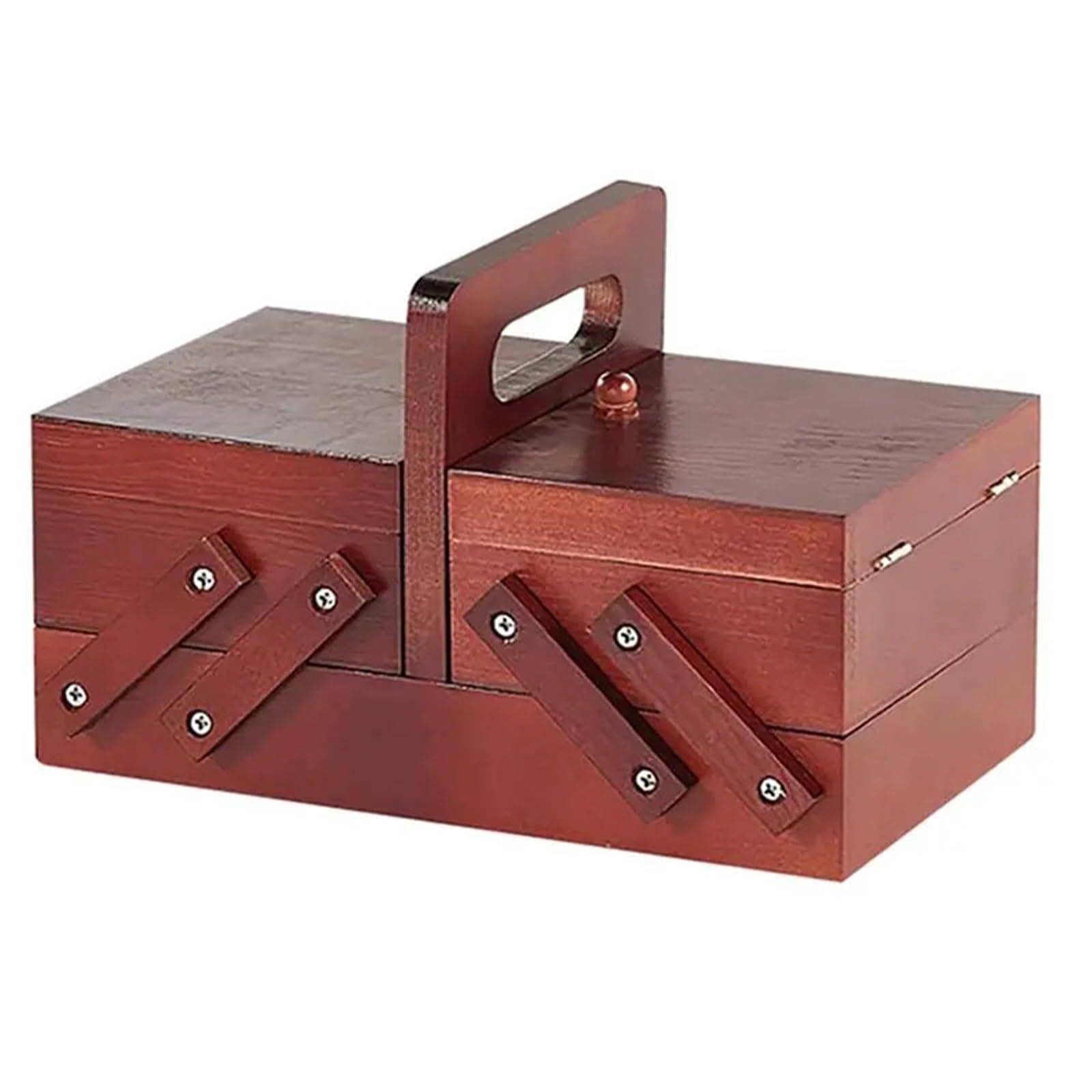 Hand-Carried Sewing Basket Wooden Foldable Sewing Box Thread Scissors Sew Basket