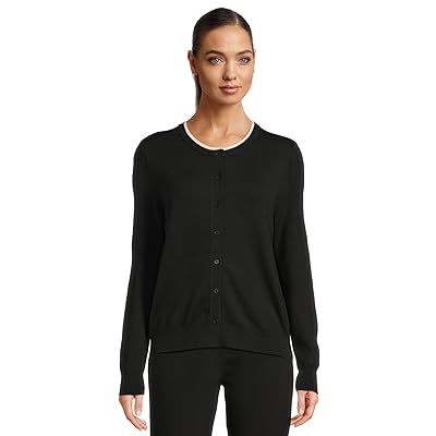 Elliott Lauren Modal Knits Button Front Cardigan with Double Layer Neck Detail Women
