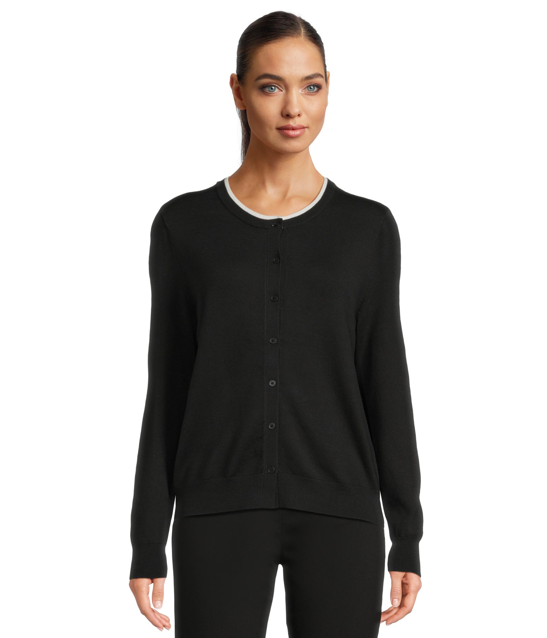 Elliott Lauren Womens Modal Knits-Button Front Cardigan with Double Layer Neck Detail