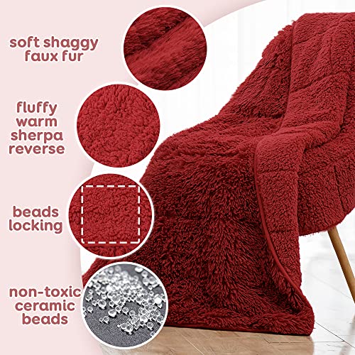 Topblan Sherpa Fleece Weighted Blanket 15Lbs, Reversible Plush Bed Blanket With Luxury Long Fur And Shaggy Sherpa To Help With Better Sleep, 60X80 Inches Wine Red #TOP1