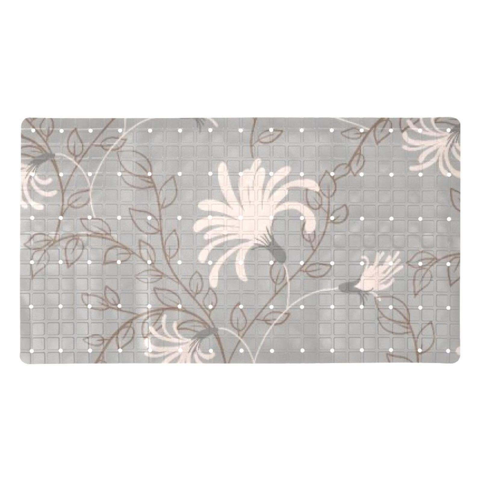 Tapis de bain pour bébé et personne âgée doux avec ventouses grises