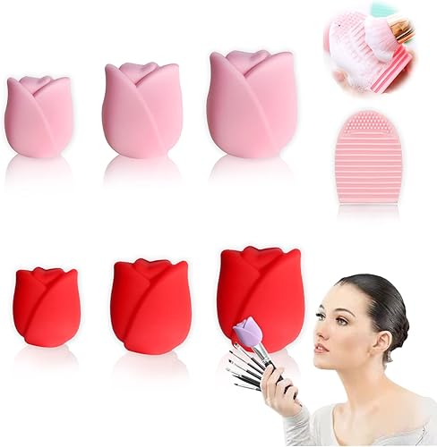 Soporte para brochas de maquillaje, organizador de brochas de maquillaje de viaje de silicona en forma de rosa, fundas de almacenamiento, tapa