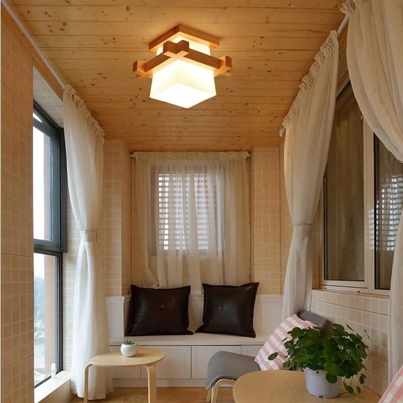 Lampe suspendue en bois et verre design blanc froid pour couloir et balcon