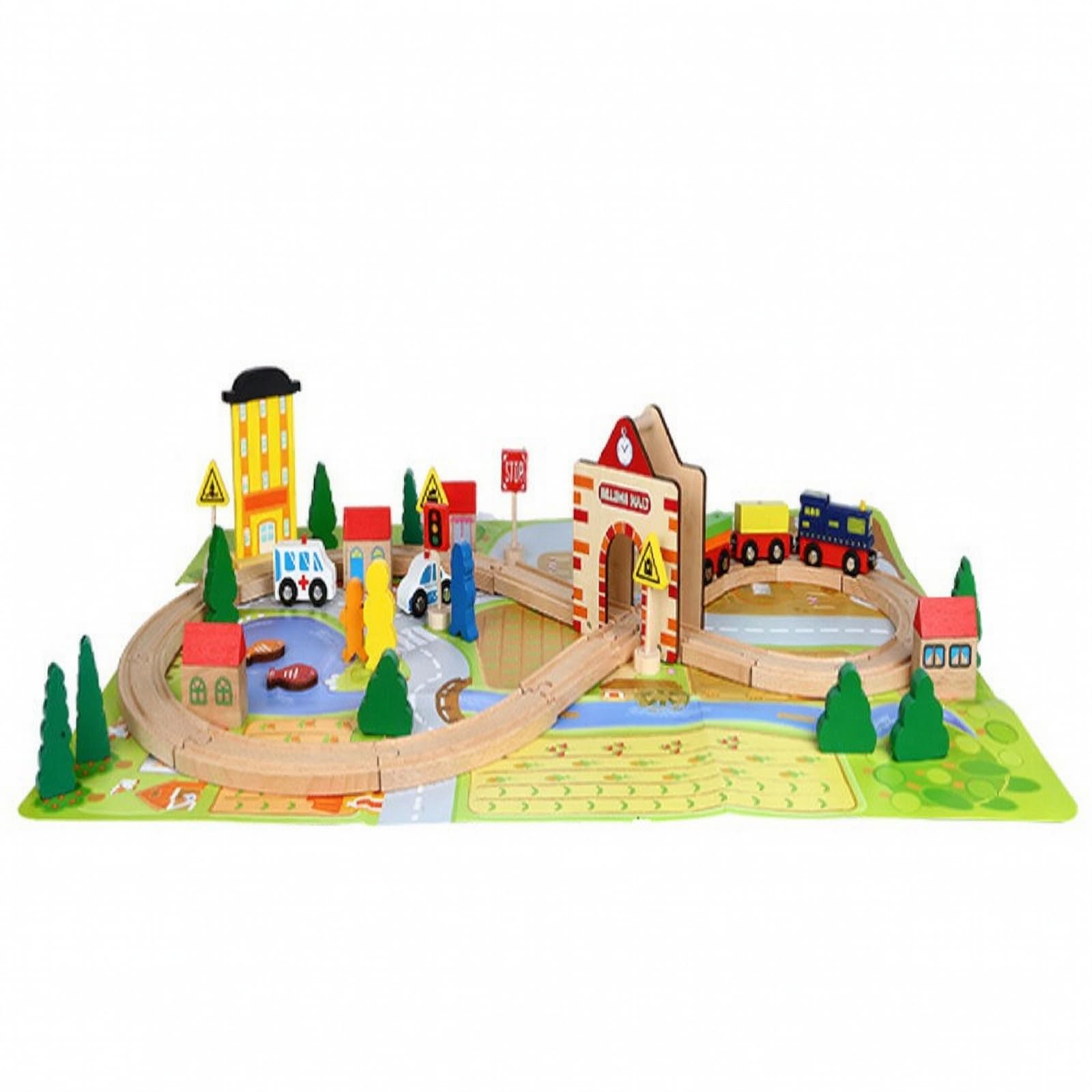 Almencla Trenino di Legno Educativo Modulare, Colorato, Set di Binari Ferroviari in Legno, per Cameretta, Asilo, Bambini