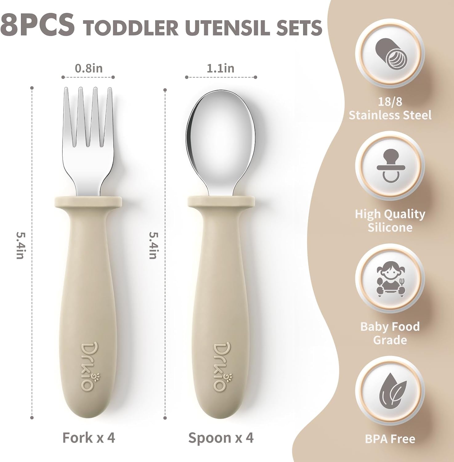 8 Pcs Toddler Utensils Set Kids Silverware with Forks and Spoons | Baby Utensils with Silicone Handle, Anti-Choke Design for Children's Safe Self-Feeding, Food Grade Dishwasher Safe, BPA-Free thumbnail