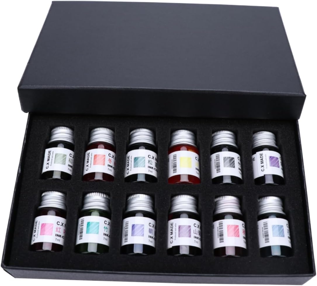 53ARTS 12pcs Bottle Ink Set Color Ink Colored Bottled Fountain Pen Ink for Glass Dip Pen