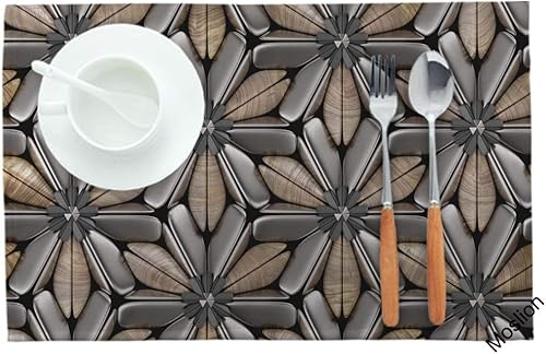 Miniatura 2 de Moslion Geometry - Manteles individuales de madera 3D, elementos plateados mate, manteles individuales de madera de nogal para mesa de comedor o