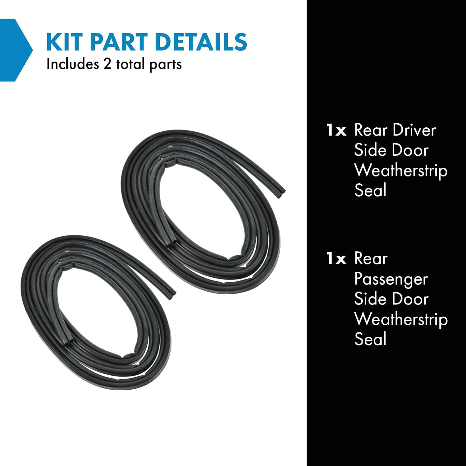 TRQ Door Weatherstrip Seal Kit Rear Driver & Passenger Side Compatible with 91-96 Caprice 82-94 Cavalier 91-92 Custom Cruiser 93-96 Fleetwood 94-96 Impala