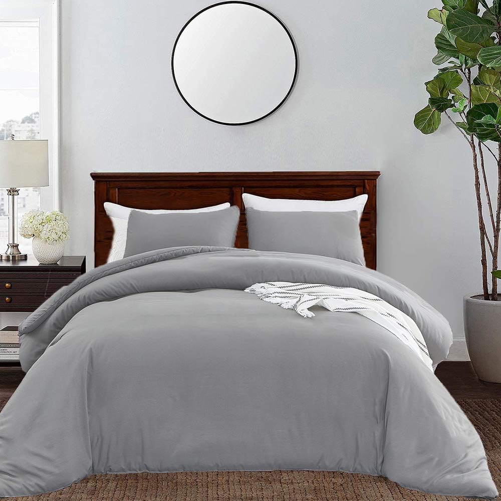CLOTHKNOW Grey Silver Queen Bed Comforter Sets Light Gray Bedding Comforter Full