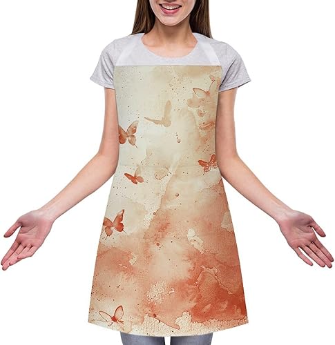 Miniatura 3 de MUSM Apron for Adults - 27.6 X 31.5 Inch, Heavy-Duty Polyester Aprons with Two Large Pockets, Waterproof Light Red And Beige Kitchen Apron for