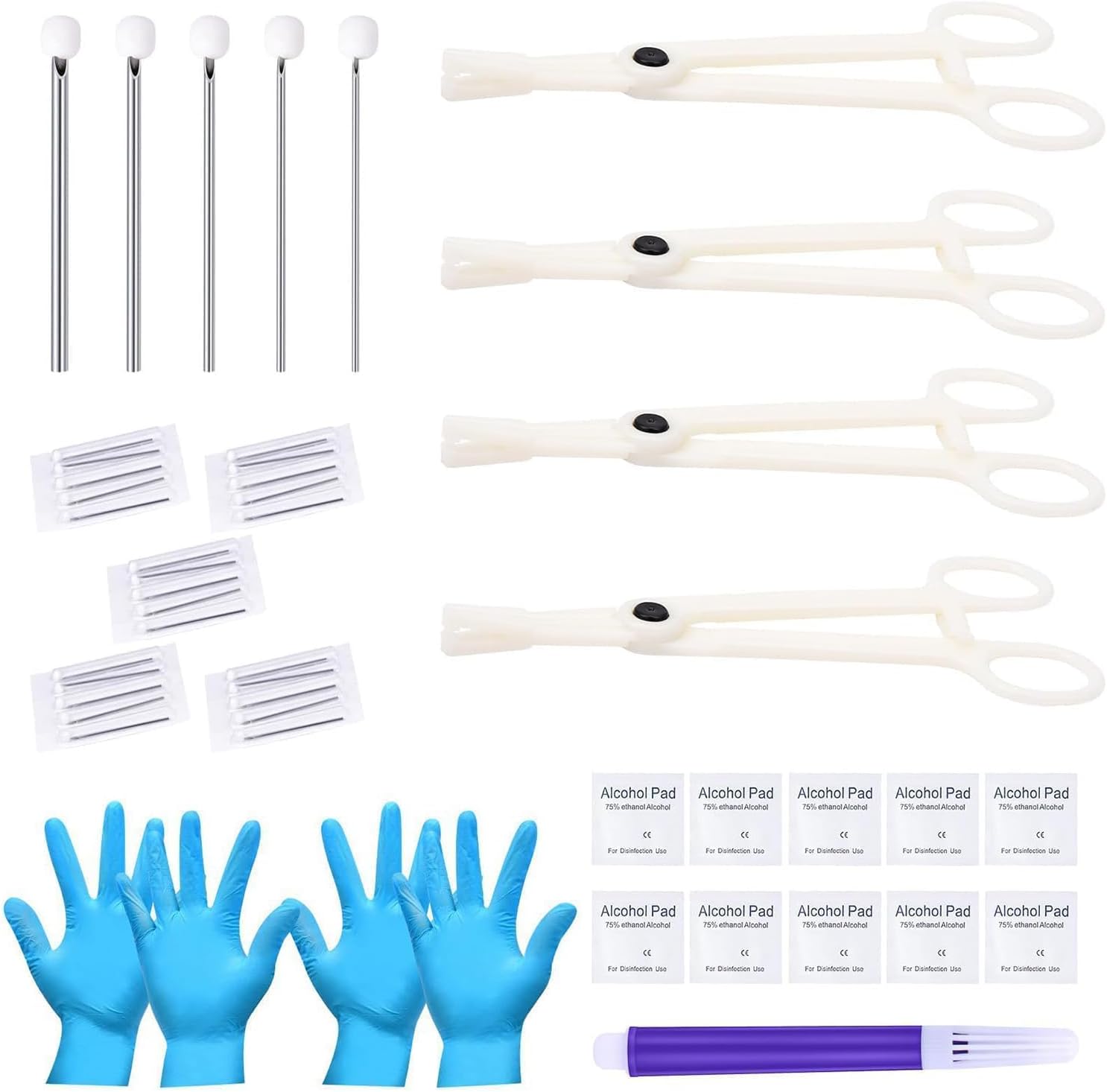 – 44 Pcs Ear Piercing Kit, Ear Piercing Needle Complete with 12G, 14G, 16G, 18G, 20G, Piercings Clamp Tools, Alcohol Pads, Marker, Gloves, Piercingss Needle Tool, Lip & Ears Piercings Set