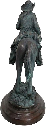 Miniatura 3 de Ebros Gift Figura rústica de vaquero de Ranger occidental con sombrero montando en fiel caballo corcel en bronce sintético, acabado verdigris en
