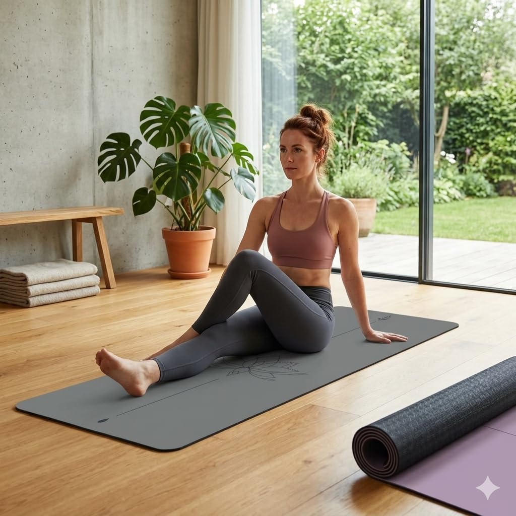 Tappetino da yoga in PU e gomma naturale, spesso, antiscivolo, per donne e uomini, ideale per yoga, palestra, pilates, fitness.