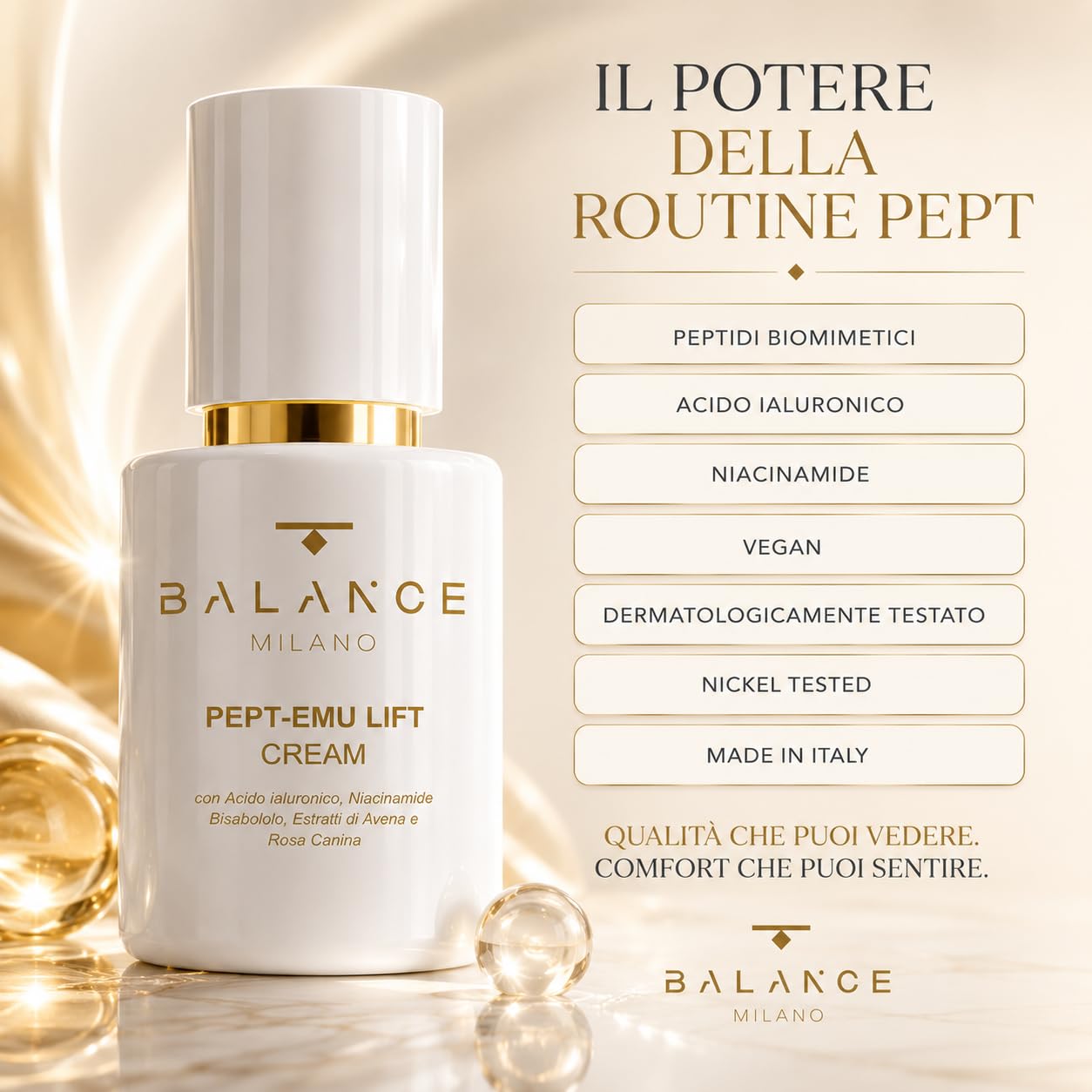 Crema Viso Idratante Acido Ialuronico e Niacinamide - Made in Italy - 50ml | Crema Illuminante Viso Rosa Canina e Avena - Anti Age a Rapido Assorbimento - Tutti Tipi di Pelle - Skin Care BALANCE MILANO