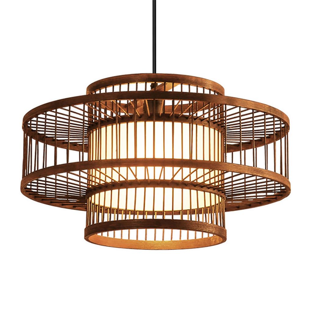 Lqzcxmf Multicolor Brown Bamboo Lantern Fixture Mid-Century Modern Chandelier 19.7'' Large Hollow Hanging Lights 2 Layer Large Bamboo Basket Chandeliers For Living Room, Bedroom, Foyer, Entryways