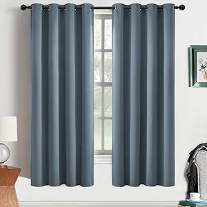 Yakamok Light Blocking Room Darkening Thermal Curtain Panels Blackout Curtains Solid Grommet Top Window Drapes/Panels for Bedroom/Living Room(52x63 Inch, Stone Blue, 2 Panels)