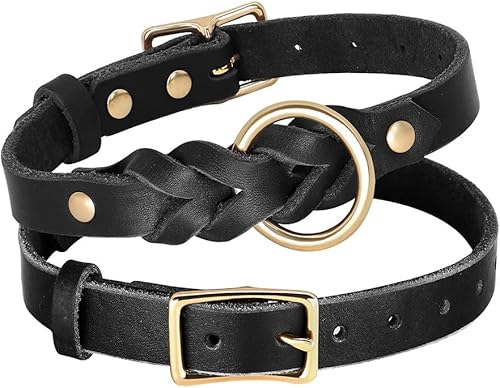 Miniatura 1 de PET ARTIST Collar de perro trenzado de cuero genuino de grano completo para perros pequeños y medianos, collares de perro elegantes de cuero Latigo