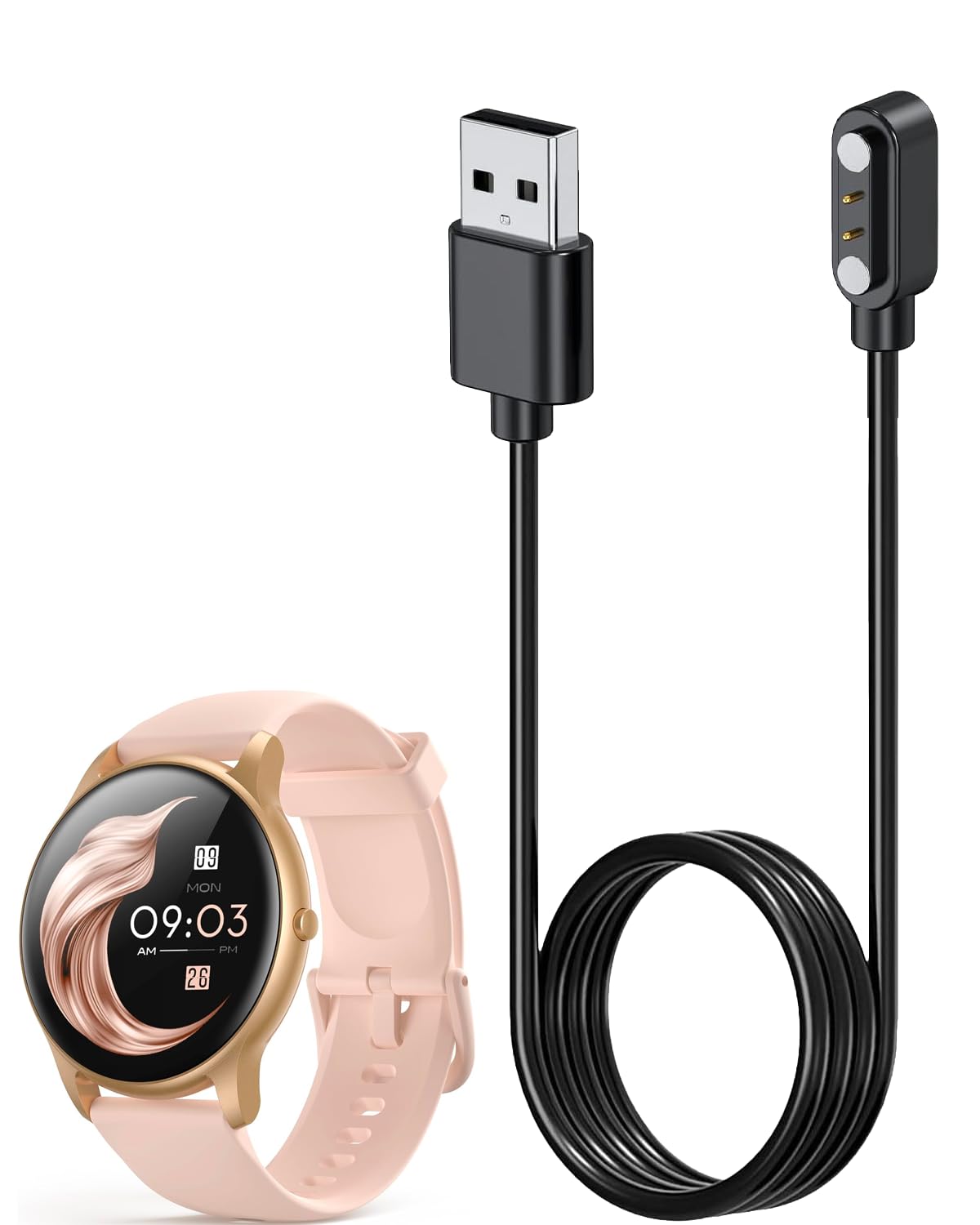 YANMONGI Smart Watch Charger for AGPTEK LW11 3.3Ft/100cm 2 Pin USB Portable Magnetic Charging Cable Cord for AGPTEK LW11 Smart Watch