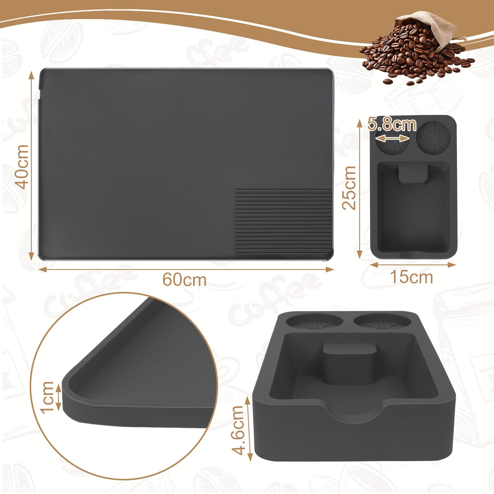 Alfombrilla de Silicona para Cafeteras, Alfombrilla para Máquina de Café con Bordes Elevados 60x40cm, Tapete para Máquina Café Antideslizante Fácil Limpiar con De'Longhi Magnifica, Krups, Philips