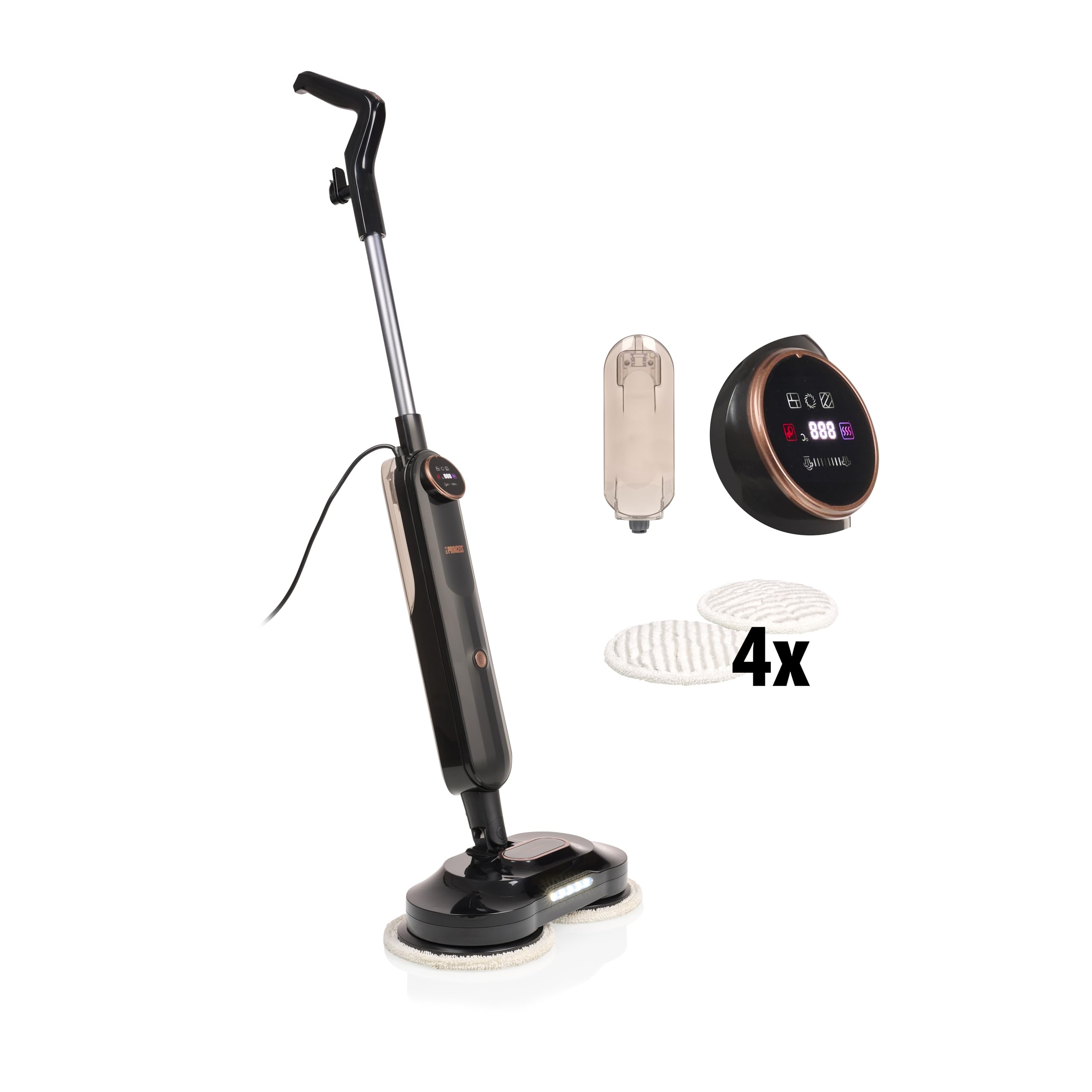 Princess SteamMotion Plus Lavapavimenti a Vapore per Superfici Dure, Erogazione Vapore 30 g/min, 2 Livelli di Vapore, Serbatoio 520 ml, Luce LED, Spegnimento Automatico, 338000