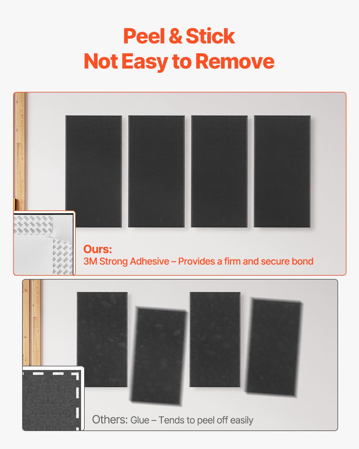 VEVOR Paneles Acústicos de Fibra de Vidrio, Paneles de Absorción de Sonido, Insonorizados Autoadhesivos, para Estudios, Oficinas, Cine en Casa, Salas de Reuniones, Negro, 600 x 300 x 50 mm, 4 uds