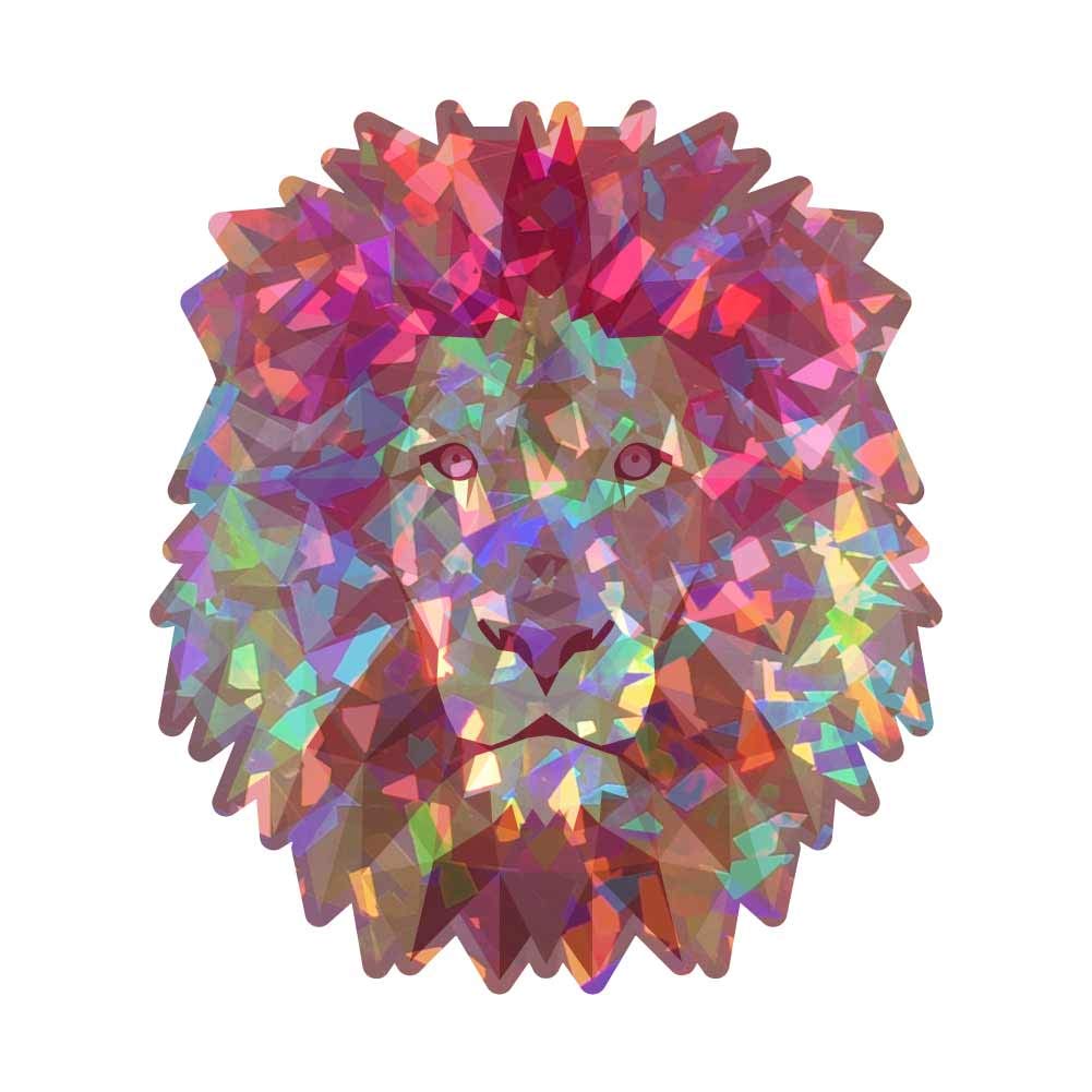 Low Poly Geometric Retro Holo Pink Lion - 6 InchFull Color Retro Holographic Vinyl Decal for Indoor or Outdoor use, Cars, Laptops, Décor, Windows, and More