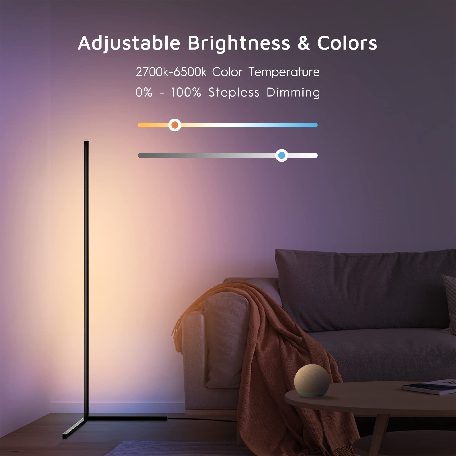 Tacopet RGBWW Corner Lamp, Color Changing Floor Lamps for Living Room, Compatible with Alexa, Google Home, WiFi APP Remote Control, 2700k-6500k Smart LED 61" Tall Standing Lamp for Bedroom Game Room