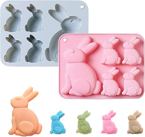 Juego de 2 moldes de chocolate con diseño de conejo de Pascua, molde de silicona 3D para hornear golosinas de Pascua, chocolate, pastel, gelatina,