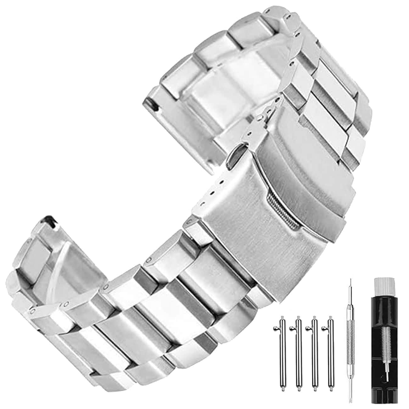 Quick Release Brushed Metal Watch Band for Men Women Stainless Steel Watch Bracelet Straps 18mm 20mm 21mm 22mm 24mm 26mm Watch Bands with Double FlipLock Buckle Black or Silver Blue Gold Grey