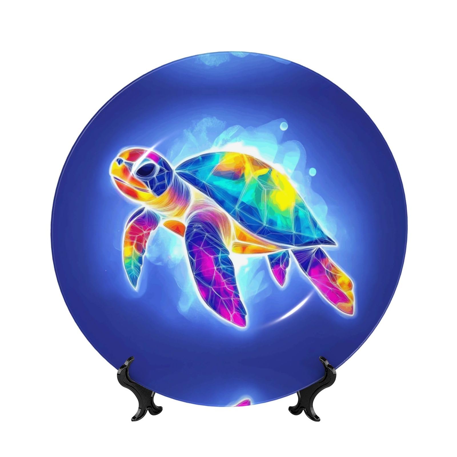 Platos decorativos de tortuga colorida de 10 pulgadas con soporte para mesa