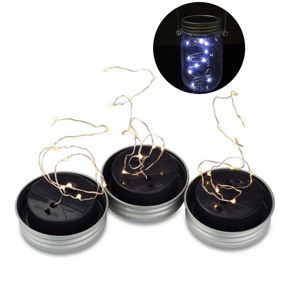Kalaokei Pure White Solar Powered Lid Insert Fairy String Light Party Decor Lamp For Mason Jar