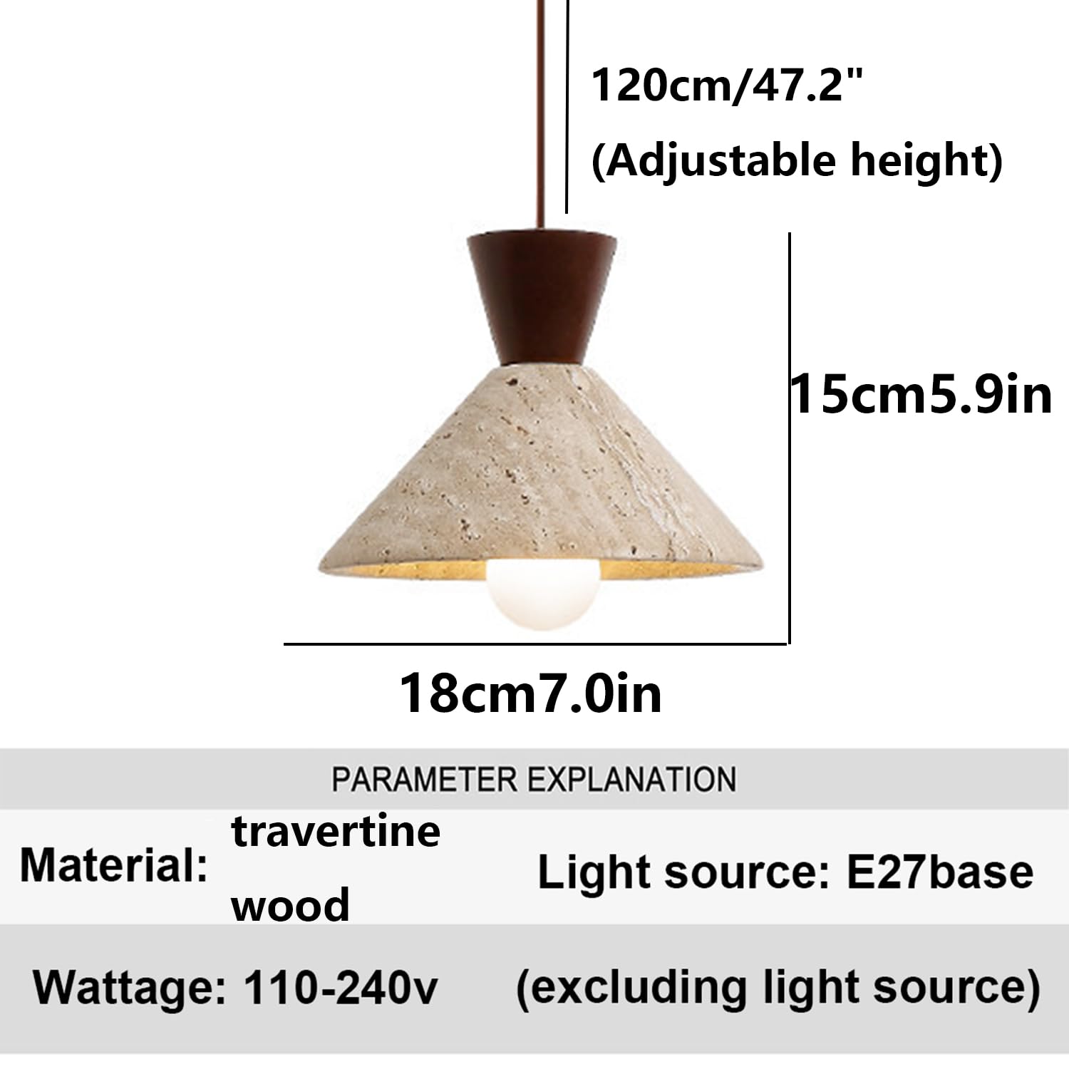 Lampy Wiszące Z Trawertynu Z Drewnianą Lampą Wiszącą Do Sypialni | polerowany Trawertyn Z Mlecznobiałym Szklanym Kloszem, Podstawa E27 Industrialny Klasyczny Kuchni Salonu, Baru I Przedpokoju