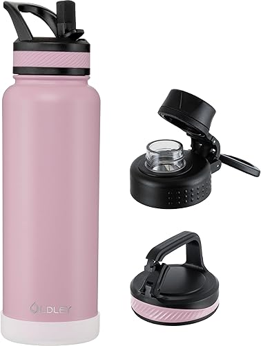 Miniatura 12 de OLDLEY Botella de Agua Aislada de 32 oz con Pajilla, Vaso Frasco de Agua Deportiva de Acero Inoxidable con 3 Tapas (Pajilla, Boquilla y Tapa con