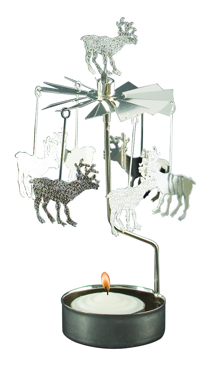 Pluto AN248 Metal Wind Mill Candle Holder Rain Deer Silver