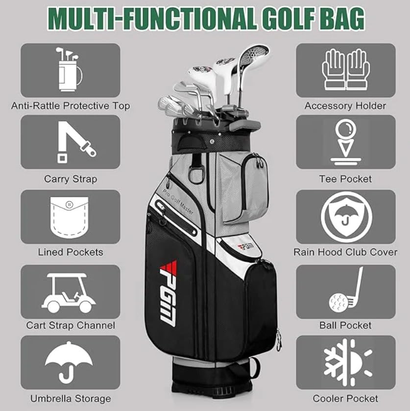 Image of Anti-Collision 14 Divider Golf Bag with Club-Fixing Rack - Water-Resistant Golf Cart Bag with Independent Insulated Pouch and Detachable Strap System for Organized & Club Storage
