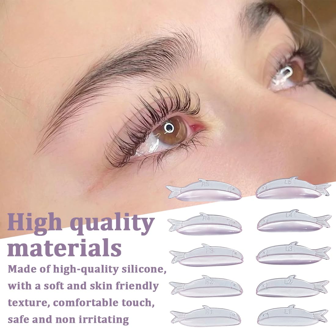 10 Piezas Pestañas Silicona Almohadilla, Silicona Reutilizables para Levantamiento de Pestañas Herramienta Belleza, 5 Tamaños