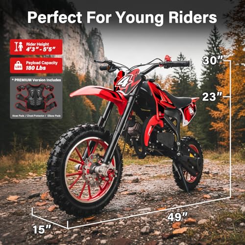 Image of Kids Dirt Bike Gas Powered, 50cc 2 Stroke 49cc Dirt Bike, Pit Bike Up to 24 MPH Pull Start, Gas Dirt Bike for Boys Girls Teens with Dual Disc Brake Inverted Fork Birthday Holiday Gift Black
