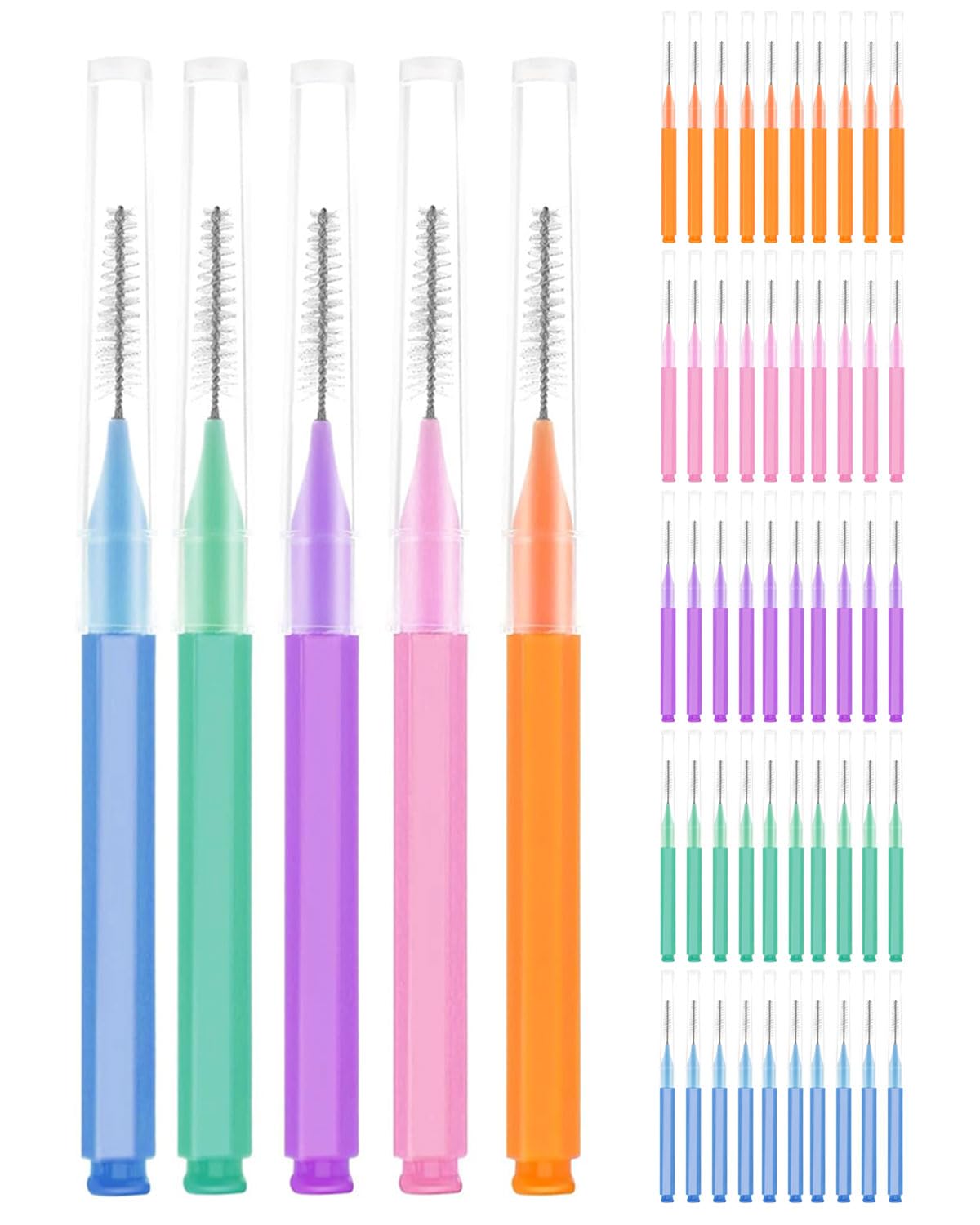 50 Pezzi Scovolini Interdentali,Scovolino per Pulizia Denti con Coperchio,Pulire Gli Spazi Stretti Tra Denti,Strumenti Pulizia Denti,Mantenere Salute Orale per Bambini,Uomini,Donne(5 Colori)