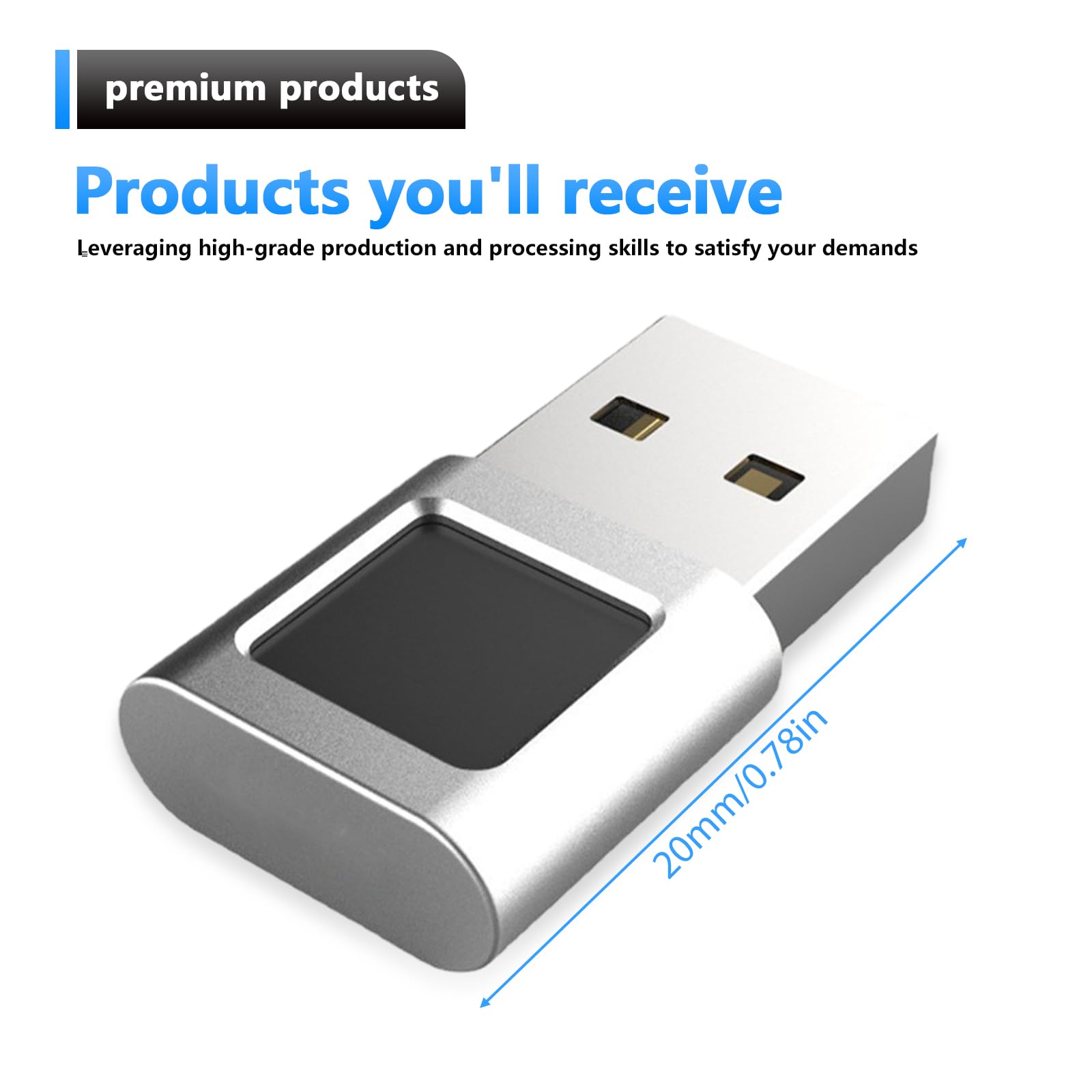 Sensor de huellas dactilares USB para PC, 360°, lector de huellas dactilares USB hasta 10 ID, lector de huellas dactilares biométrico para Windows 10 Hello, Plug & Play Fingerprint Key, plata