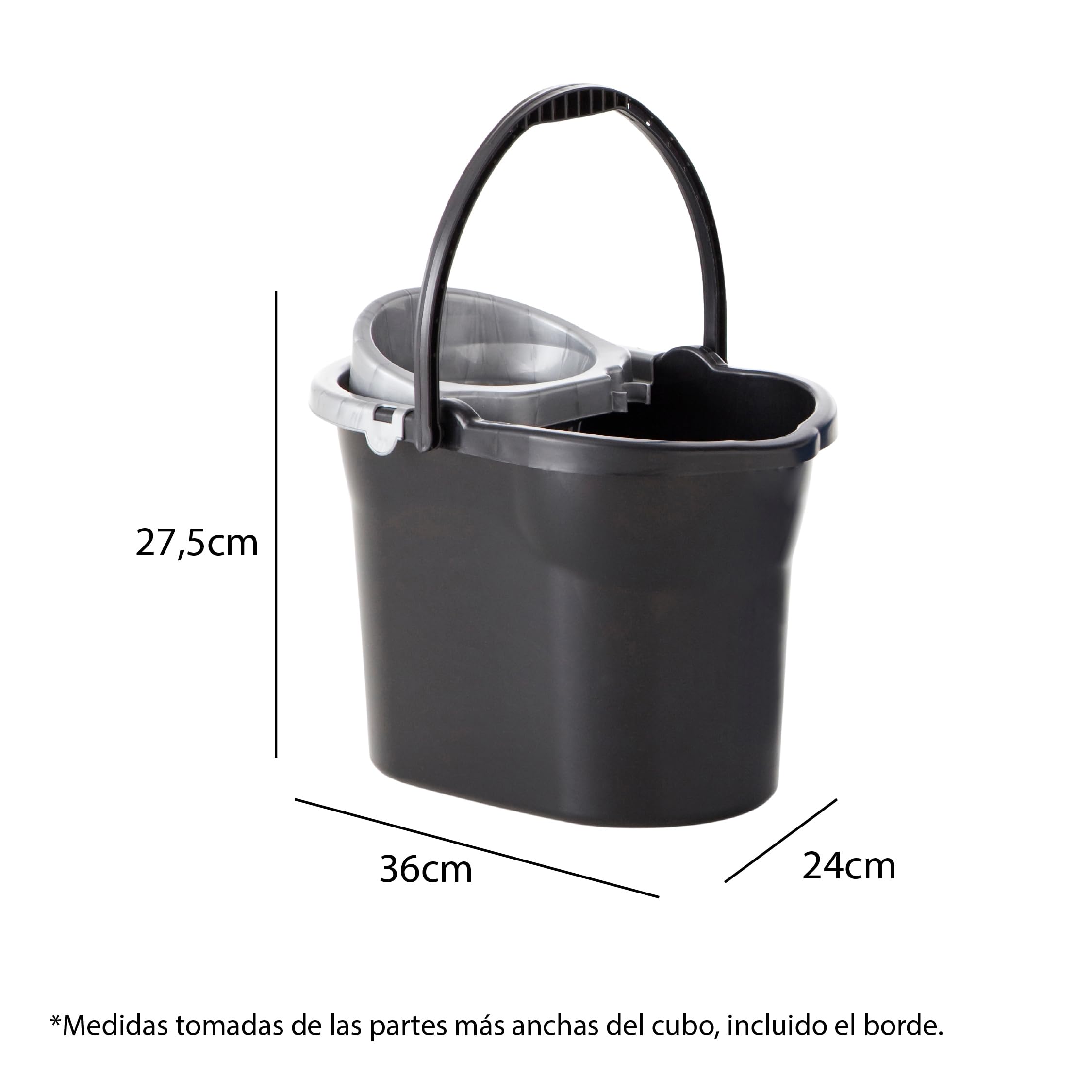 Maya Cubo de Fregona con Escurridor 10L 36x27,5x24 cm Negro